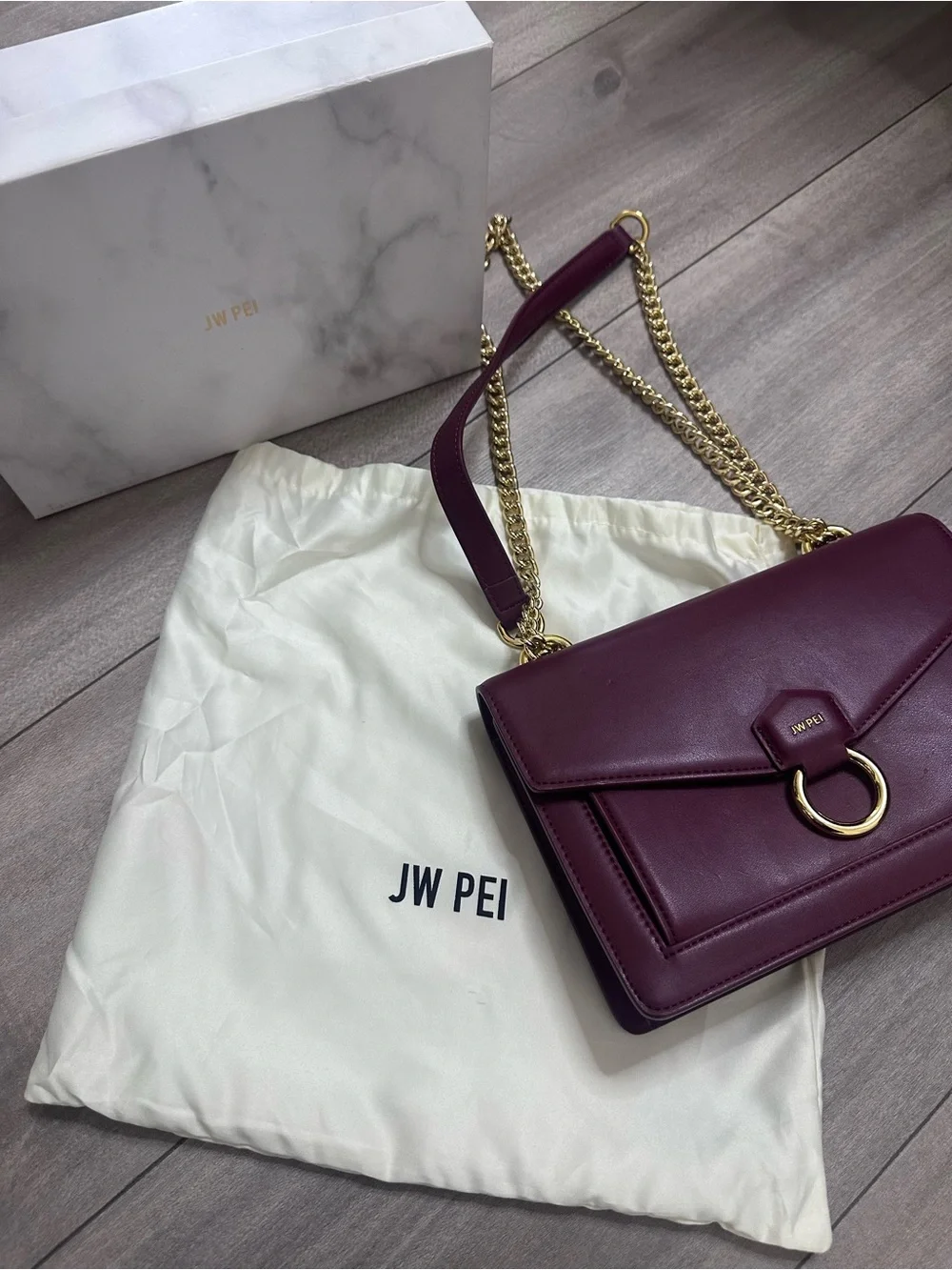 JW PEI Plum Crossbody Bag with Gold Chain Hardware